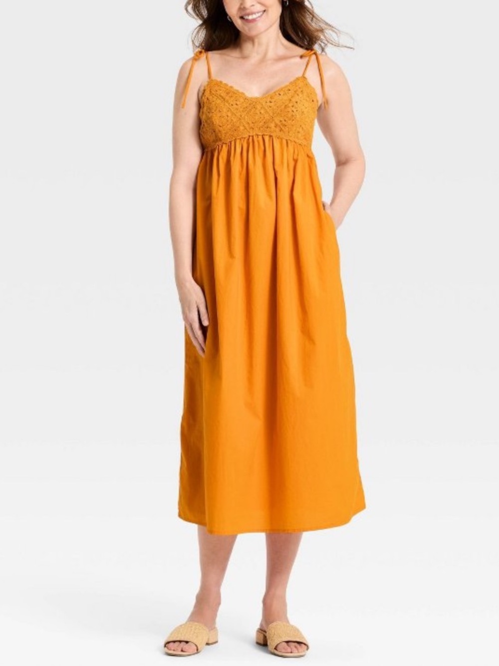 A New Day Bright Orange Crochet Midi Maxi Dress